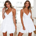 2019 Summer Dress Sexy Solid Color Deep V-Neck Sleeveless Dresses Casual Backless Bow Lace Mosaic Spaghetti Mini Female Vestidos