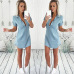 2019 Summer New Causal Irregular Shirt Jean Dress Women  Denim Short Sleeve Sexy Mini Dress Casual Loose Office Female Vestidos