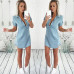 2019 Summer New Causal Irregular Shirt Jean Dress Women  Denim Short Sleeve Sexy Mini Dress Casual Loose Office Female Vestidos