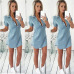 2019 Summer New Causal Irregular Shirt Jean Dress Women  Denim Short Sleeve Sexy Mini Dress Casual Loose Office Female Vestidos