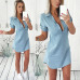 2019 Summer New Causal Irregular Shirt Jean Dress Women  Denim Short Sleeve Sexy Mini Dress Casual Loose Office Female Vestidos