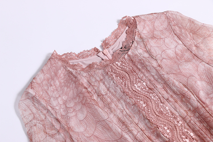 2019 Summer New European Station Women Fashion Silk Print Short Sleeve Slim Dress Maxi Dress #94999