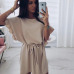 2019 Summer New Fashion Loose Dress Casual Bat Sleeve Ruffled Solid Ladies Dresses O-neck Belt Elegant Party Female Vestidos