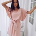 2019 Summer New Fashion Loose Dress Casual Bat Sleeve Ruffled Solid Ladies Dresses O-neck Belt Elegant Party Female Vestidos