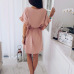 2019 Summer New Fashion Loose Dress Casual Bat Sleeve Ruffled Solid Ladies Dresses O-neck Belt Elegant Party Female Vestidos