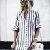 2019 Summer New Fashion Women Dress Half Sleeve Stand Collar Stripe Dresses Cardigan Style Loose Casual Vintage Female Vestidos