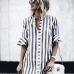 2019 Summer New Fashion Women Dress Half Sleeve Stand Collar Stripe Dresses Cardigan Style Loose Casual Vintage Female Vestidos