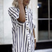 2019 Summer New Fashion Women Dress Half Sleeve Stand Collar Stripe Dresses Cardigan Style Loose Casual Vintage Female Vestidos