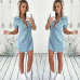 2019 Women Fashion Summer Casual Jeans Dress Short Sleeve High Quality Solid Denim Vestidos Turn Down Collar Mini Party OL Dress