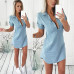 2019 Women Fashion Summer Casual Jeans Dress Short Sleeve High Quality Solid Denim Vestidos Turn Down Collar Mini Party OL Dress