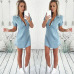 2019 Women Fashion Summer Casual Jeans Dress Short Sleeve High Quality Solid Denim Vestidos Turn Down Collar Mini Party OL Dress