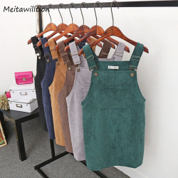 2019 Women Retro Corduroy Dress Autumn Spring Suspender Sundress Sarafan Loose Vest Overall Dress Female Natural Casual Dresses