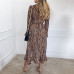 2019 Women Summer Chiffon Dress Long Sleeve Zebra Striped Print Dress Ruffles Casual A-Line Midi Vintage Party Dresses Vestidos