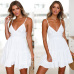 2019 Women Summer Sexy White Lace Backless Spaghetti Strap Dress Casual V-neck Mini Beach Sundress Halter Bow Elegant Dresses