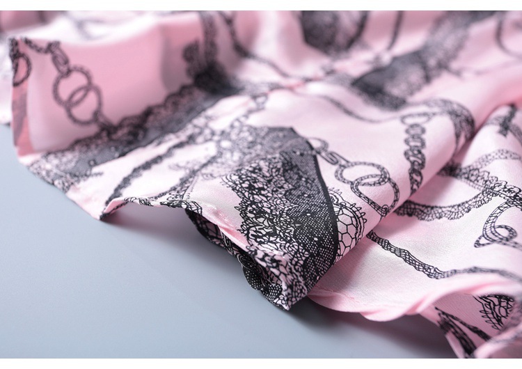 2019 short sleeve lace-up v-neck printed silk dress MIDI skirt womenswear temperament fashion big skirt woman #95055