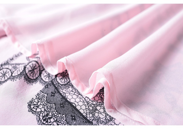 2019 short sleeve lace-up v-neck printed silk dress MIDI skirt womenswear temperament fashion big skirt woman #95055