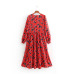 2019 women fashion floral print red long dress ladies o neck pleated big swing chic vestidos retro brand party dresses DS1897