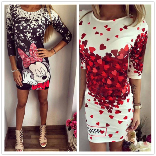 5XL Large Size Women Sweet Cartoon Dress Casual Print Dress Sexy Slim Party Dresses Sexy Summer Plus Size Women Dress Vestidos