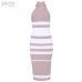 ADYCE 2019 New Elegant Bandage Dress Women Fashion Nude and White Striped Bodycon Midi Dress Vestidos Night Club Party Dresses