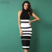 ADYCE 2019 New Elegant Bandage Dress Women Fashion Nude and White Striped Bodycon Midi Dress Vestidos Night Club Party Dresses