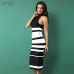 ADYCE 2019 New Elegant Bandage Dress Women Fashion Nude and White Striped Bodycon Midi Dress Vestidos Night Club Party Dresses