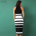 ADYCE 2019 New Elegant Bandage Dress Women Fashion Nude and White Striped Bodycon Midi Dress Vestidos Night Club Party Dresses