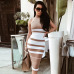 ADYCE 2019 New Elegant Bandage Dress Women Fashion Nude and White Striped Bodycon Midi Dress Vestidos Night Club Party Dresses