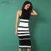 ADYCE 2019 New Elegant Bandage Dress Women Fashion Nude and White Striped Bodycon Midi Dress Vestidos Night Club Party Dresses