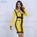 Adyce 2019 High Quality Summer Bandage Dress Women Yellow&Black V Neck Long Sleeve Dress Celebrity Evening Party Dress Vestidos