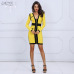 Adyce 2019 High Quality Summer Bandage Dress Women Yellow&Black V Neck Long Sleeve Dress Celebrity Evening Party Dress Vestidos