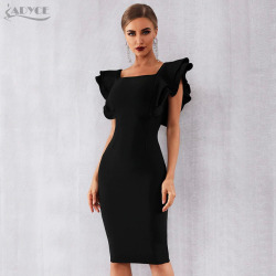 Adyce 2019 New Arrive Summer Women Celebrity Party Bandage Dress Vestido Sexy Black Ruffles Butterfly Sleeve Bodycon Club Dress