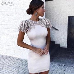 Adyce New Summer Bandage Dress 2019 Woman Celebrity Evening Party Dress Vestido Sexy White Beads Diamond Mini Runway Club Dress