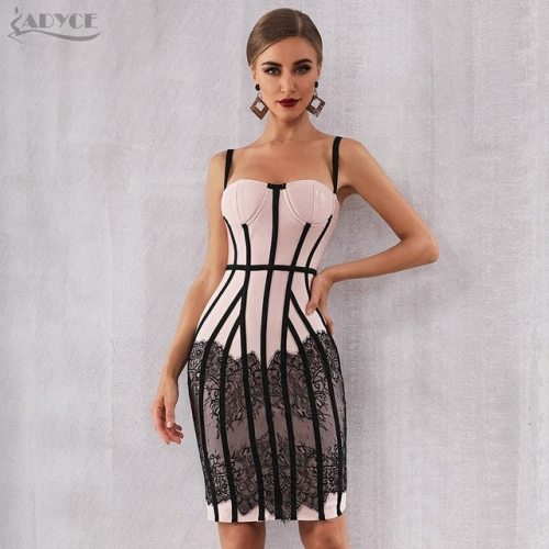 Adyce Sexy Summer Bandage Dress Women Vestido 2019 New Bodycon Lace Spaghetti Strap Club Dress Midi Celebrity Runway Party Dress