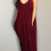 Alluring V Neck Spaghetti Strap Sleeveless Asymmetrical Wine Red Cotton Blend Ankle Length Dress Alluring V Neck Spaghetti Strap Sleeveless Asymmetrical Wine Red Cotton Blend Ankle Length Dress