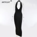 Articat Halter Backless Sexy Knitted Pencil Dress Women White Off Shoulder Long Bodycon Party Dress Elegant Summer Dress 2019