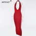 Articat Halter Backless Sexy Knitted Pencil Dress Women White Off Shoulder Long Bodycon Party Dress Elegant Summer Dress 2019