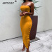 Articat Off Shoulder Bodycon Autumn Winter Dress Women 2019 Two Piece Knitted Buttons Split High Waist Christmas Dress Vestidos