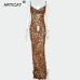 Articat Sexy V Neck Leopard Party Dress Women Spaghetti Strap Backless Slim Maxi Dress Summer Chiffon Long Beach Dress Vestidos