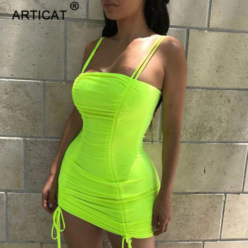 Articat Spaghetti Strap Sexy Backless Women Summer Dress 2019 Strapless Bodycon Bandage Party Dresses Vestidos Club Mini Dress