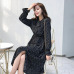 BGTEEVER Elegant Stand Collar Polka Dot Chiffon Women Dress Flare Sleeve Side Split Female Dress 2019 Spring Women Midi Vestidos