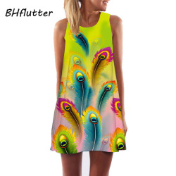 BHflutter Sleeveless Boho Beach Dress Women Floral Print Mini Summer Dress 2018 New A line Casual Chiffon Dresses Vestidos Mujer