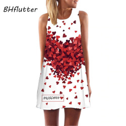 BHflutter Vestidos 2018 New Style Summer Dress Sleeveless Hearts Print Casual Women Dress Above Knee Women Short Beach Dresses