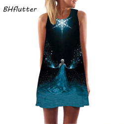 BHflutter Women Dress New Style Digital Printing Short Retro Vintage Dress Sleeveless Round neck Casual Chiffon Summer Dresses