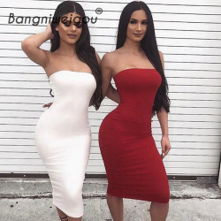 Bangniweigou Sexy Off Shoulder Tube Dress Summer Women Black White Basic Bodycon Sundress Strapless Stretchy Bandage Robe Femme