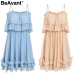 BeAvant Off shoulder strap chiffon summer dresses Women ruffle pleated short dress pink Elegant holiday loose beach mini dress