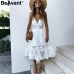 BeAvant v neck sexy lace summer dress women Strap button casual white dress female Streetwear backless midi dress vestidos 2018