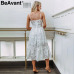 BeAvant v neck sexy lace summer dress women Strap button casual white dress female Streetwear backless midi dress vestidos 2018