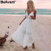 BeAvant v neck sexy lace summer dress women Strap button casual white dress female Streetwear backless midi dress vestidos 2018