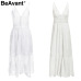 BeAvant v neck sexy lace summer dress women Strap button casual white dress female Streetwear backless midi dress vestidos 2018