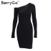 BerryGo Elegant off shoulder bodycon dress Long sleeve short evening party club white dress Women autumn winter black sexy dress